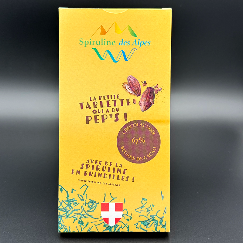 Tablette de chocolat 67% de cacao à la spiruline