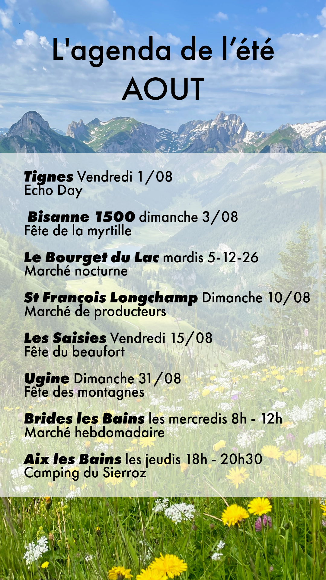 agenda des marchés de l'été ( aout 2025)