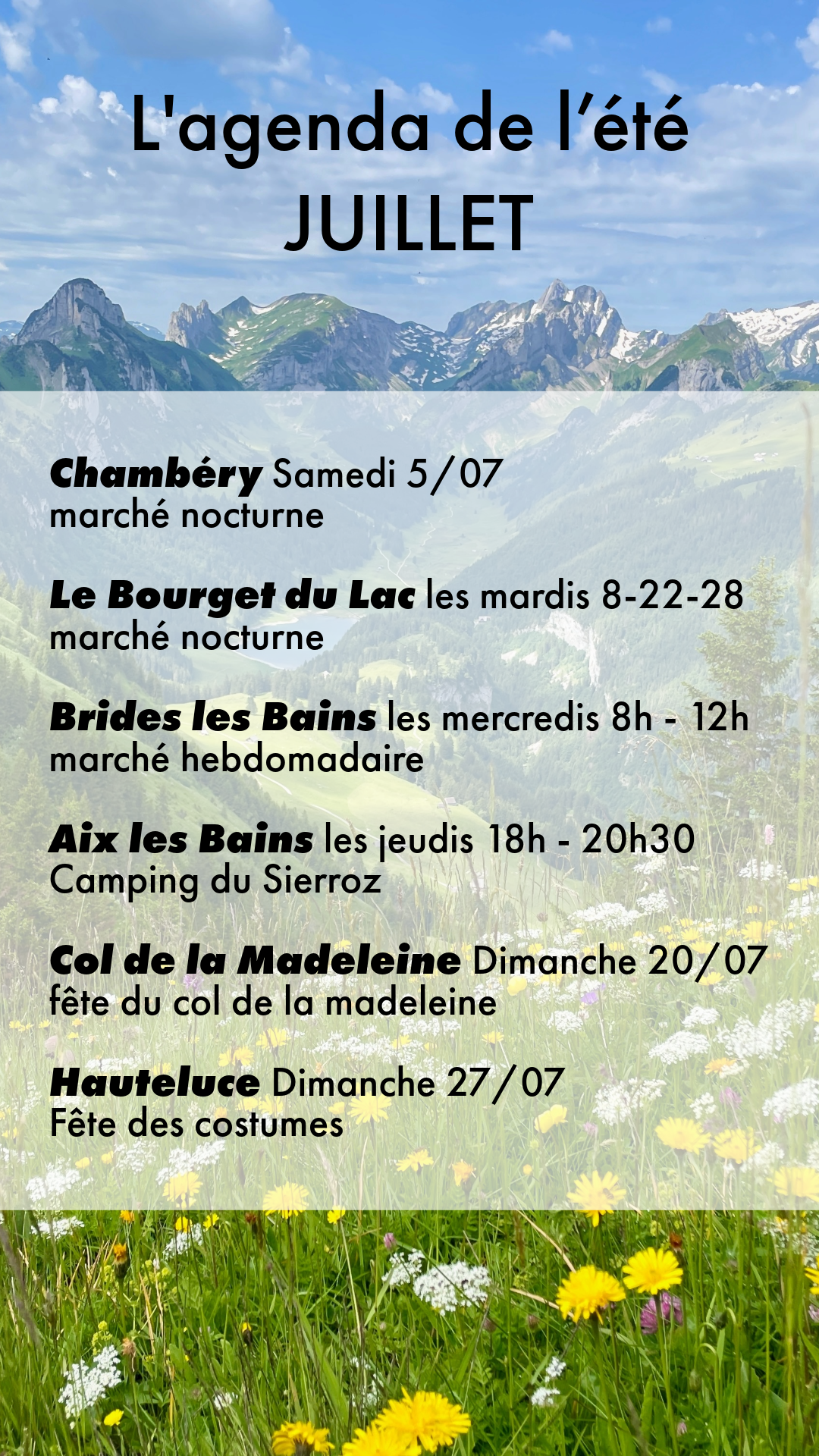 agenda des marchés de l'été ( juillet 2025)