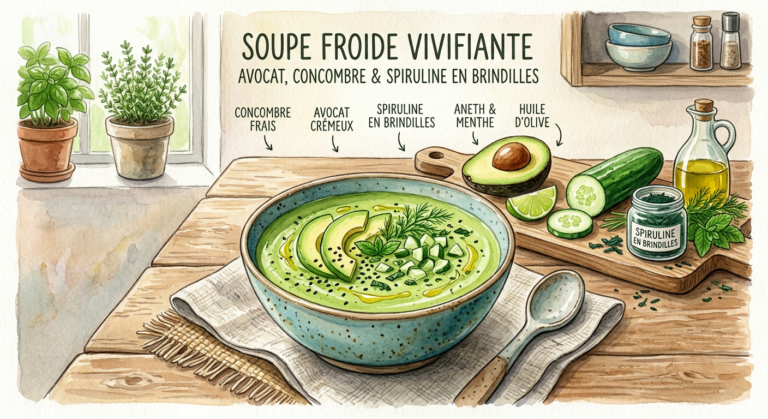 Soupe froide avocat, concombre et spiruline — la recette fraîcheur de l&rsquo;été 🥑