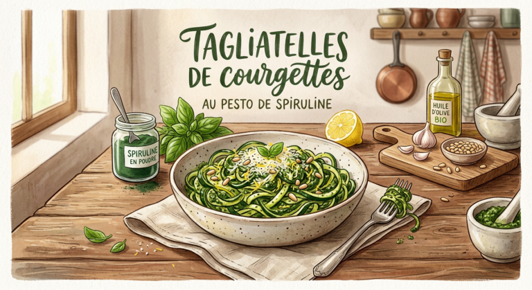 Tagliatelles de courgettes au pesto de spiruline — le plat vert qui fait craquer tout le monde 🌿