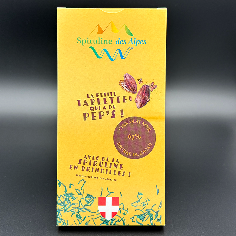 Tablette de chocolat noir à la spiruline